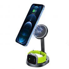 Portable Foldable 3 in 1 Wireless Magnetic Phone Charger Stand 15W Wireless Charger Fast Charging for Iphone thumbnail-2