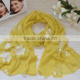 New Arrival Fashion Korean Ladies Flower Embroidery Cotton Scarf thumbnail-2