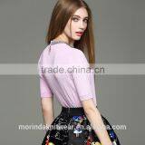 Lady's Knit Round-neck With Beads 3/4 Sleeve Pullover thumbnail-1