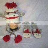 Most Popular Knitting Sock Monkey Animal Hat and Mitten Set