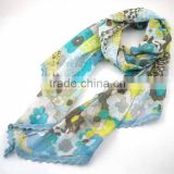 WLHH630 (32) 100% polyester lightly flower printed lurex lace trim scarf hangzhou manufacturer