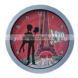 Large Round Super Silent Clock - the Love of Paris