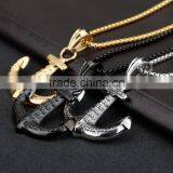 2017 Fashion Jewelry Mens Gold Anchor Necklace Men Stainless Steel Hook Pendant thumbnail-3
