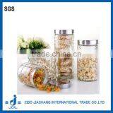 Clear Cylinder Glass Storage Jar With Air Bubbles and Stainless Steel Lid thumbnail-1