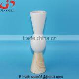 Popular style tall pillar with wood print bottom Ceramic white vase for decoration