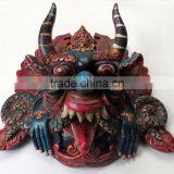 Hand Crafted Wooden Mask of Hindu Buddha Monster Garuda Red Blue Wall Hanging Made in Nepal thumbnail-2