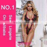 2015 High Quality Hot Sales China Sexy Lingerie Sexi Open Bikini Teddy Sexy Lingerie Fishnet Teddy thumbnail-1