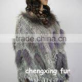 CX-B-31B Big Size Wholesale Natural Colour Knit Rabbit & Raccoon Fur Fashion Shawl thumbnail-1