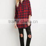 Longline Plaid Flannel Shirt High Quality Blouse OEM Women's Shirts thumbnail-3