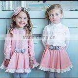Little Girls Fall Boutique New Arrive Lace Bow Dress Pink Dress Twins Clothing thumbnail-1