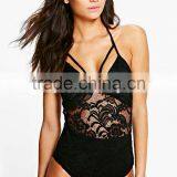 Runwaylover SEXY LADIES BLACK STRAP HOLLOW OUT LACE BODYSUIT thumbnail-1