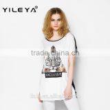 Latest Summer Fashion Long Style Tiger Pattern Print Women t Shirts Cheap, Cotton t Shirts With Transparent Back thumbnail-3