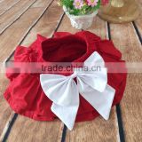 The newest design for baby girl ruffle raglan red color elastic tutu divided skirt with big bowknot plain color adorable pants