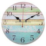 Wooden Wall Clock Vintage Colorful Stripe Rustic Country Tuscan Style thumbnail-1