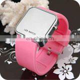wholesale colorful band promotion simple silicone large mirror face LED watch
