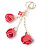 Fashion Leather Rose Tassel metal Keyring Handbag Pendant Promotional keychain bag charms