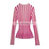 TWOTWINSTYLE Korean Striped Knitted Women Sweater V Neck Long Sleeve Tunic Slim Hit Color thumbnail-2