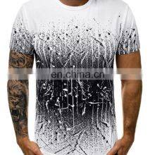 Wholesale Custom T Shirt Polyester Cotton Gray Geometric Pattern Men's Short Sleeve Tshirt