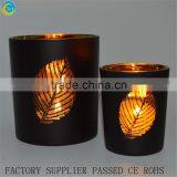Amber Glass Candle Jars and Lid Electroplated Glass Candle Jar Black With Leaf Votive Jars Wholesale Quality Choice