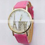 High Quality Leather Watch Women's Eiffel Tower Printed Dial Faux Leather Analog Quartz Wrist Watch thumbnail-1