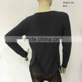 Ladies Crew Neck Long Sleeve Grey Color With Front Fringe Fashion Garment thumbnail-1