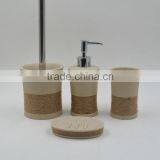 Polyresin Sandstone Bathroom Accessories Set With Hemp Rope thumbnail-1
