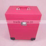 Trolley Rooling Make up Beauty Kit Vanity Leather Jewelry Box thumbnail-6