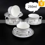 With Silver Color Decal 250ml Ceramic Coffee Cup Round Shape Bone China Tea Cup With Saucer thumbnail-1