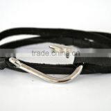 Fashion Leather Wrapped Fish Hook Bracelet Black Leather Silver Fish Hook Clasp Maritime Bracelet