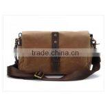Tan Waxed Canvas Messenger Bag With Full-grain Leather Quality Choice thumbnail-1