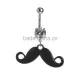 Black Plated Movember Moustache Zircon Inlay Dangle Belly Button Naval Ring. thumbnail-1