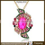 Latest design mixed color rhinestone big pink diamond pendant necklace