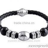 Leather Wrap Bracelet Wholesale With Stainless Steel Beads & Magnetic Clasp