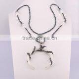Fashion Drop Pearl Shell Gemstone Necklace, Double Horn Pendant Hematite Beads Necklace thumbnail-2