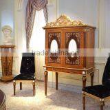 French Fabulous Marquetry Dining Room Table Set For 6 People/ Palace Antique Wooden Carving Pecock Green Round Dining Table thumbnail-3