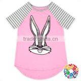 Red White Stripe Short Sleeve Raglan Cute Cartoon Sequin Rabbit Kids T-shirt Wholesale thumbnail-4