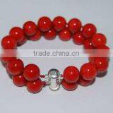 Wholesale 17CM 10mm Two Rows Red Round Natural Coral Bracelet With Sterling Silver Clasp thumbnail-1