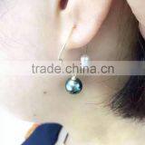4.5-5mm White Akoya Pearl Earrings With 12mm Black Tahitian Pearl Earring thumbnail-2