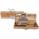 BQ-00515PCS Custom Design Stainless Steel Bamboo Handle bbq set