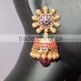 Jhumka Enamel Polki Gold Tone Dangler EARRINGS thumbnail-1
