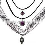 Zm34539a Vintage Faux Stone Black Lace Choker Necklace Set thumbnail-2