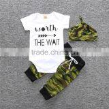 S17479A 2017 Army Green Newborn Baby Boy Clothes Romper T-Shirt Long Pants And Hat Outfits thumbnail-3