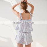 Two Piece Tie Shoulder Casual Women Linen Tank Top and Shorts Clothing Set thumbnail-2