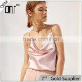 Loose Fit Soft Silk Cowl Neck Spaghetti Straps Open Square Back Halter Top Cami thumbnail-1