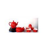 Red Glazed Porcelain Gongfu Tea Set thumbnail-1