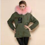 Long Style Light Pink Fur Hooded Parka Fashion Fur Lady Coat