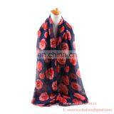 2016 New Long Poppy Flower Printed Woman Voile Scarf Wholesale