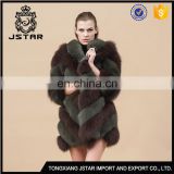 Various Styles Blue Patchwork Long Coat Custom Fox Fur Outwear