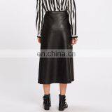 Fashion Ladies High Waist A-Line Button Up Long PU Leather Midi Skirt thumbnail-3
