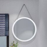 Modern Stainless Steel Frame Decorative Wall Mirror Decor Wall Round Mirror With Leather Strap thumbnail-2